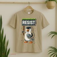 Cool Resist Penguin Funny Pixel Art Gamer T-Shirt thumb 2