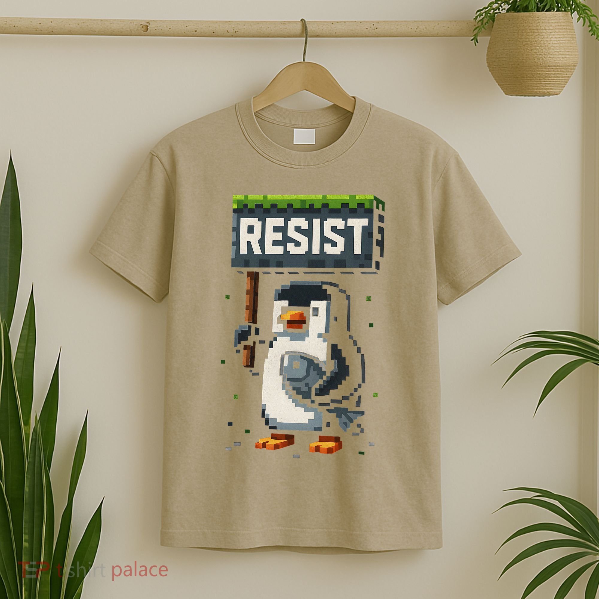 Cool Resist Penguin Funny Pixel Art Gamer T-Shirt