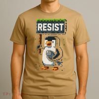 Cool Resist Penguin Funny Pixel Art Gamer T-Shirt thumb 3