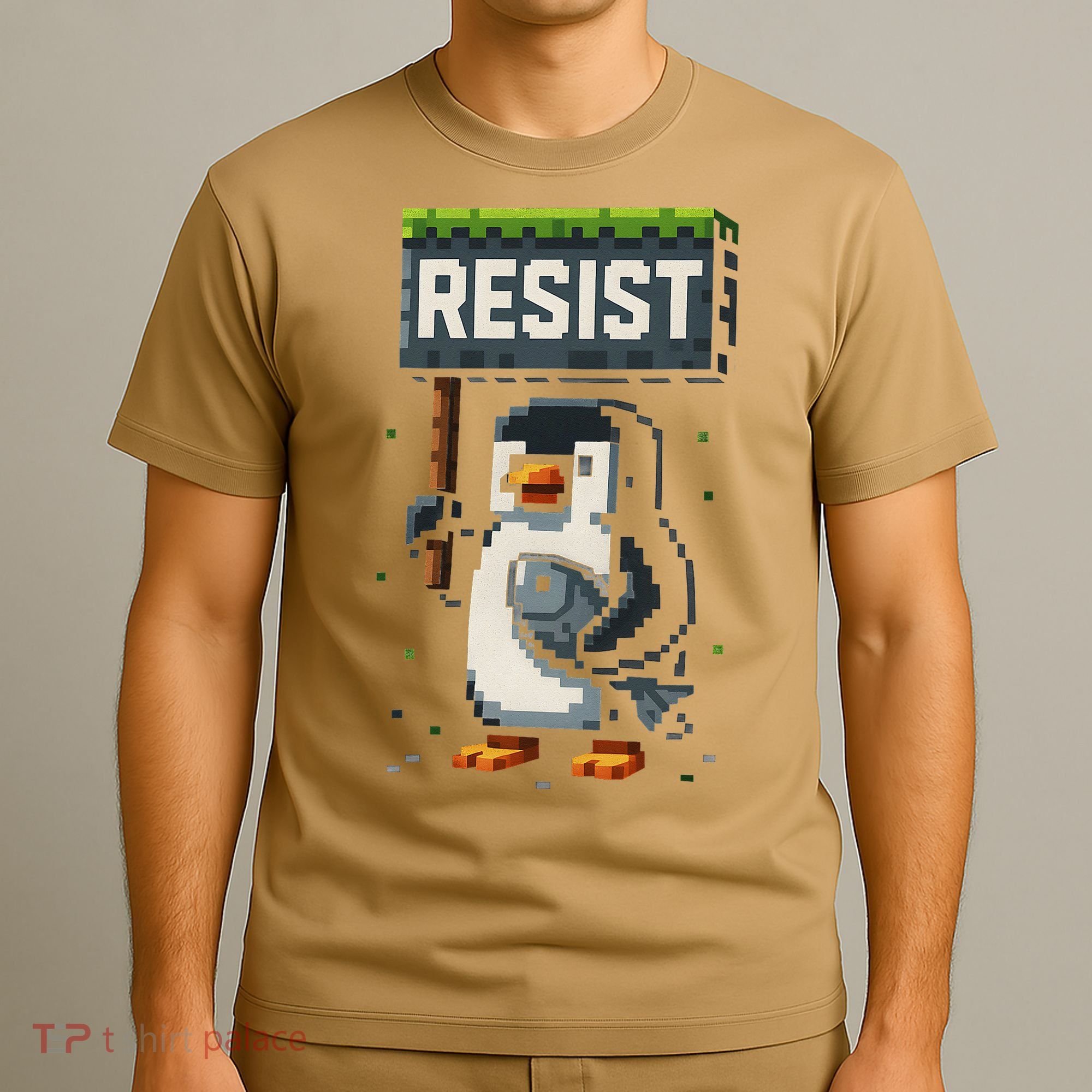 Cool Resist Penguin Funny Pixel Art Gamer T-Shirt