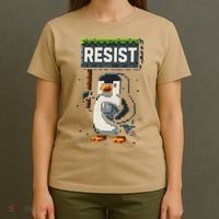 Cool Resist Penguin Funny Pixel Art Gamer T-Shirt thumb 4