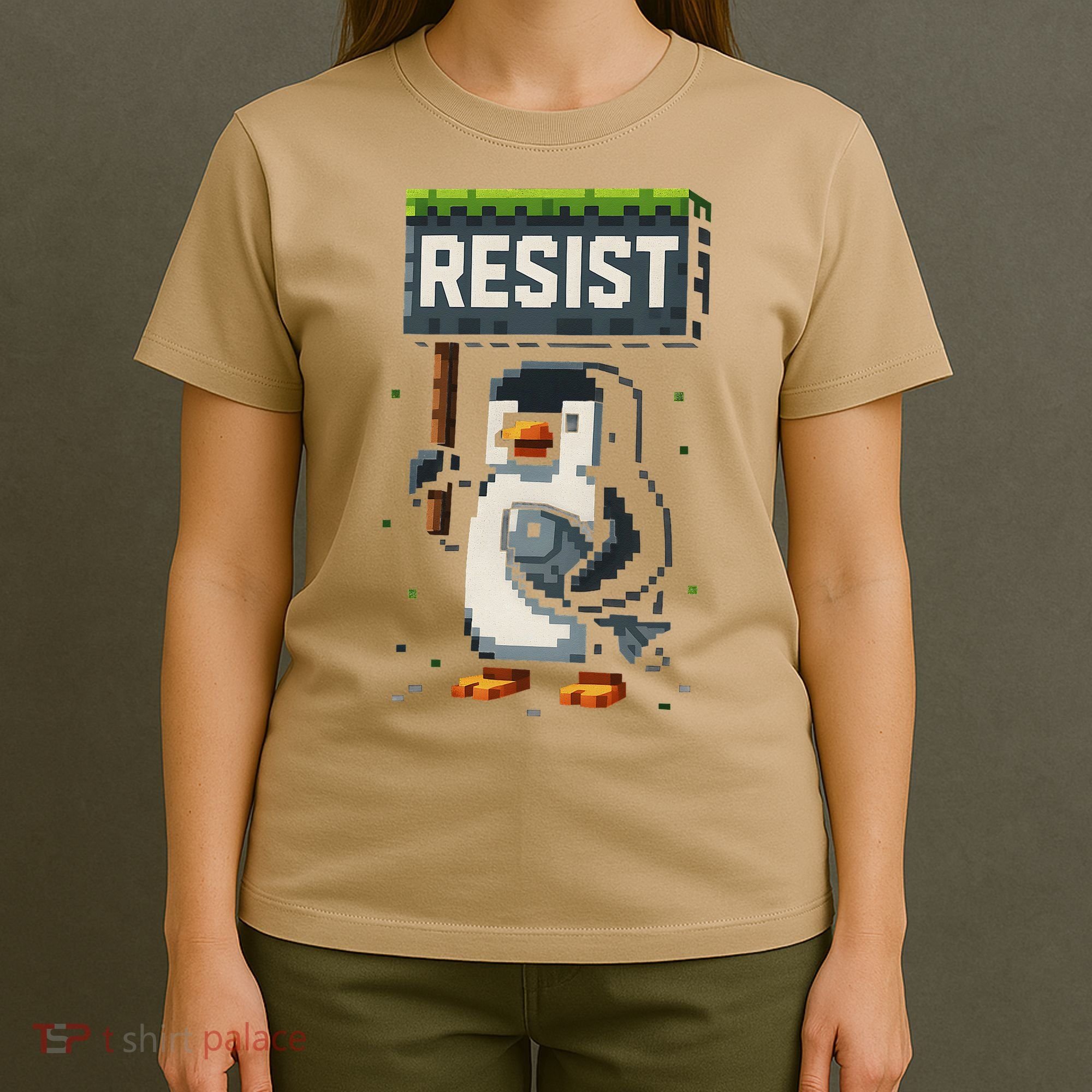 Cool Resist Penguin Funny Pixel Art Gamer T-Shirt