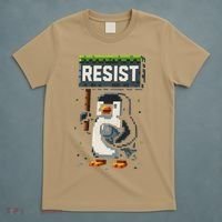 Cool Resist Penguin Funny Pixel Art Gamer T-Shirt thumb 5