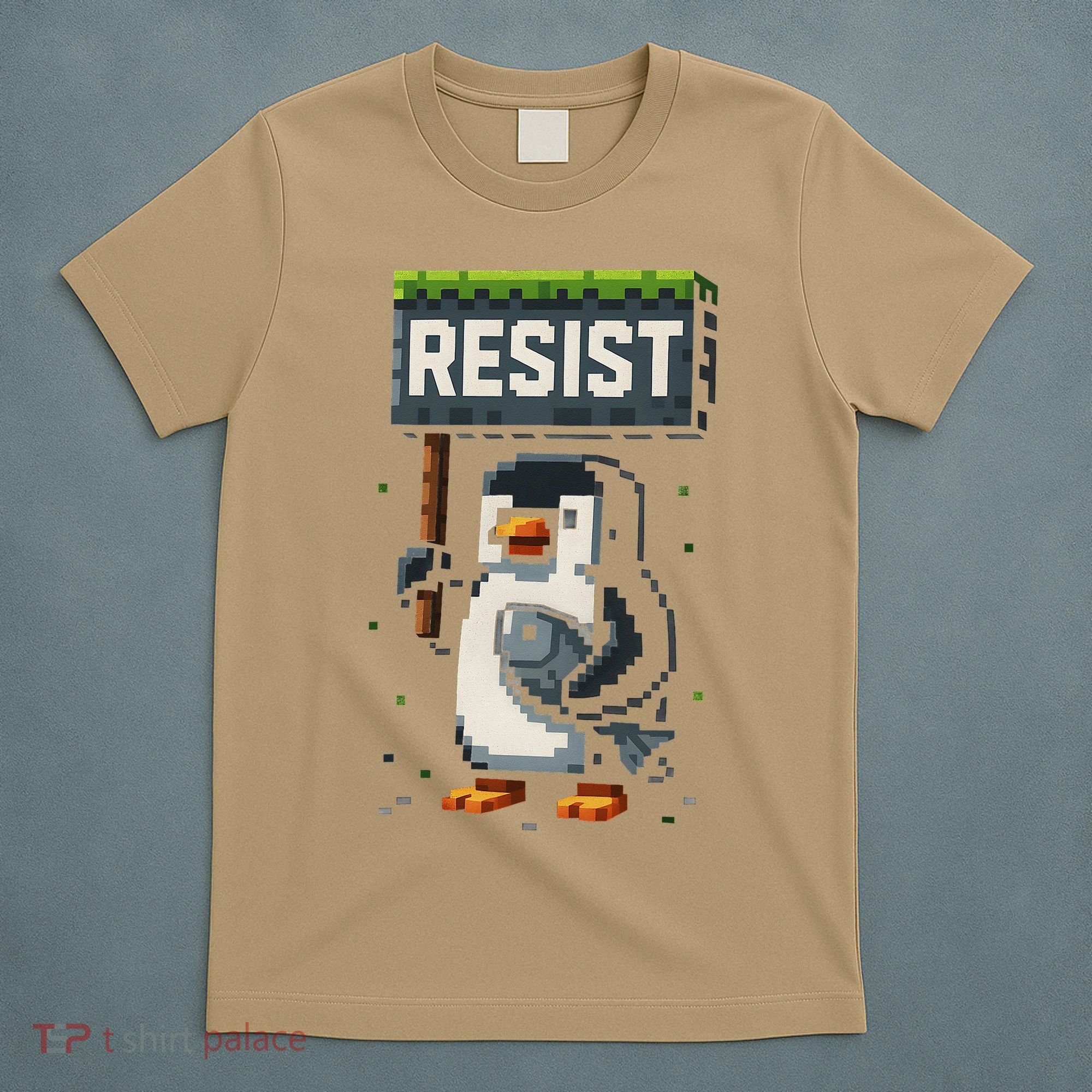 Cool Resist Penguin Funny Pixel Art Gamer T-Shirt