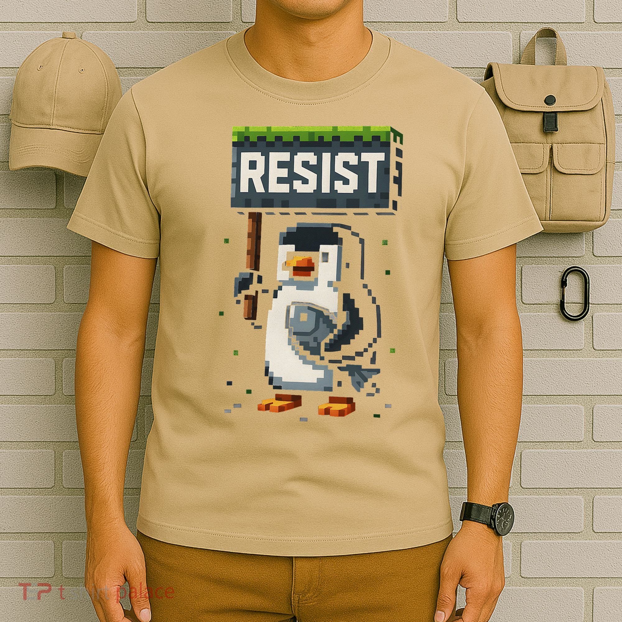Cool Resist Penguin Funny Pixel Art Gamer T-Shirt