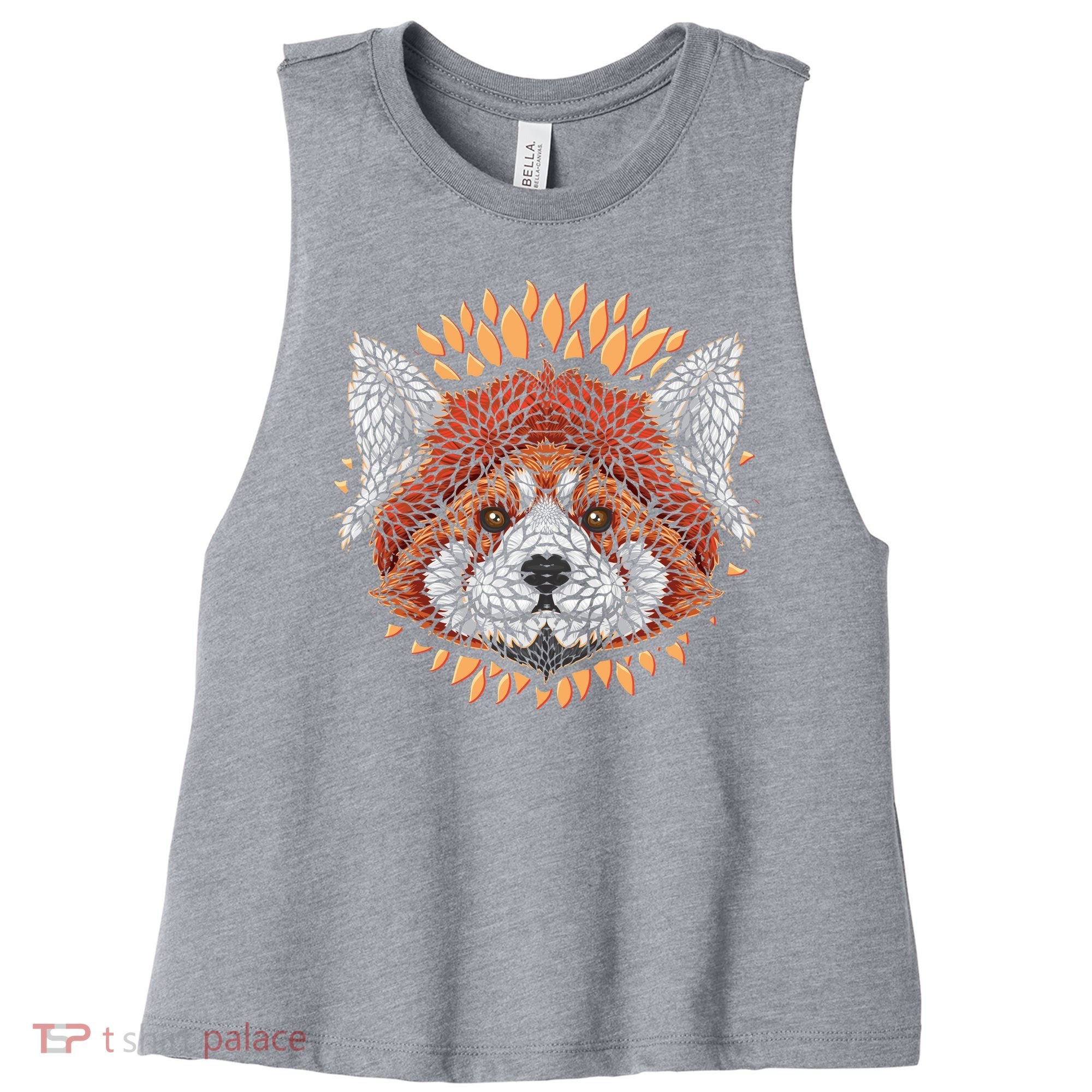 Cute Red Panda Leaf Petal Face Women's Racerback Cropped Tank