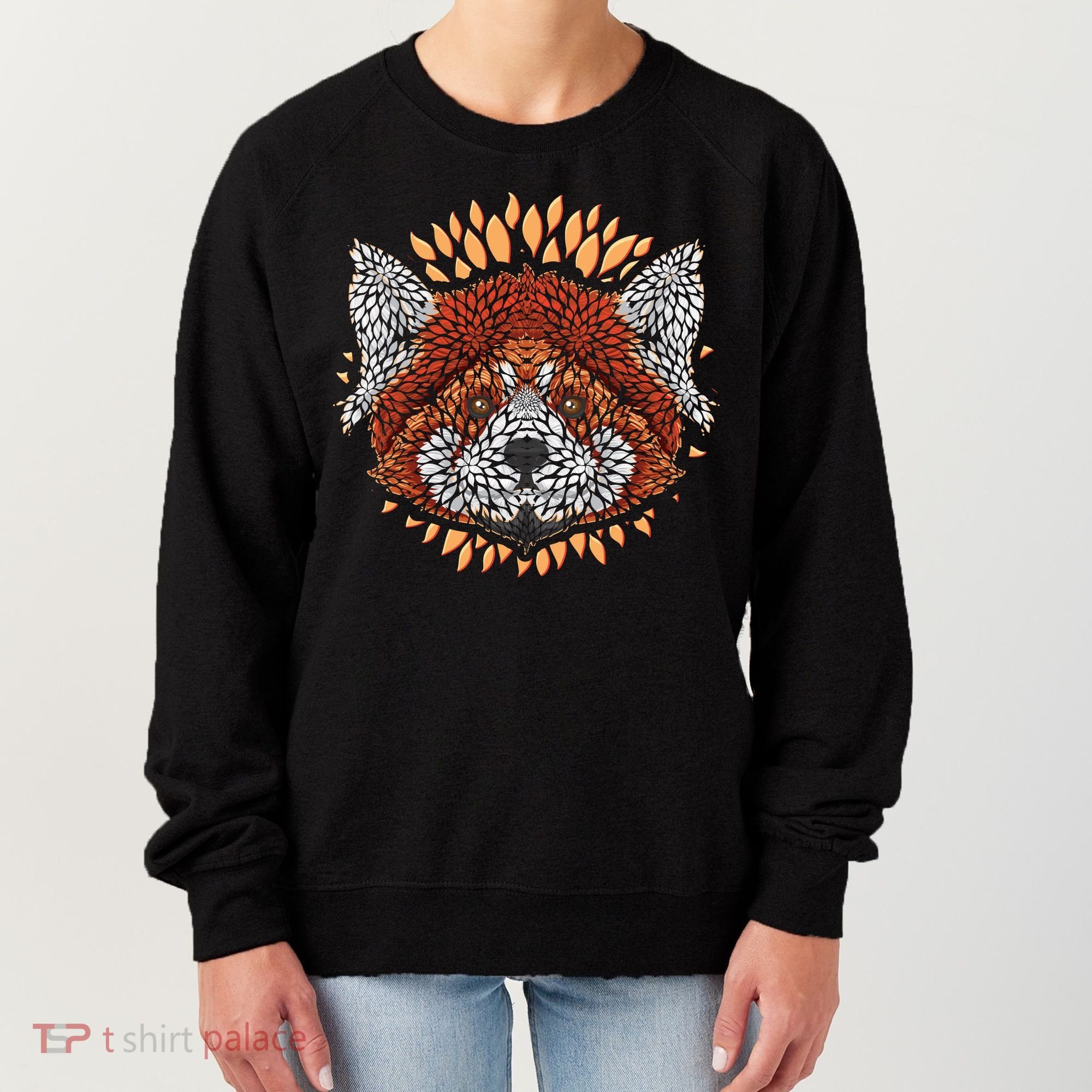 Cute Red Panda Leaf Petal Face Women's Sweatshirt