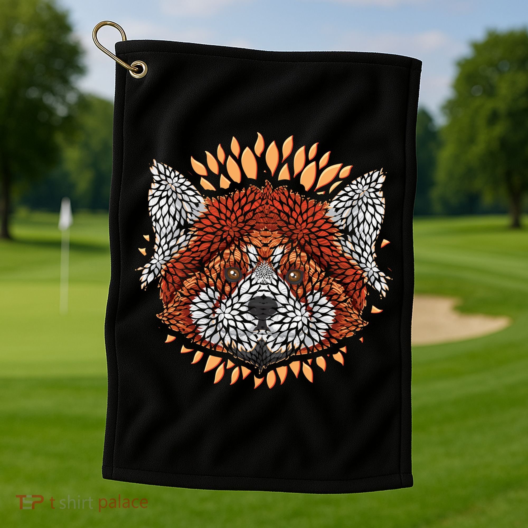 Cute Red Panda Leaf Petal Face Golf Towel