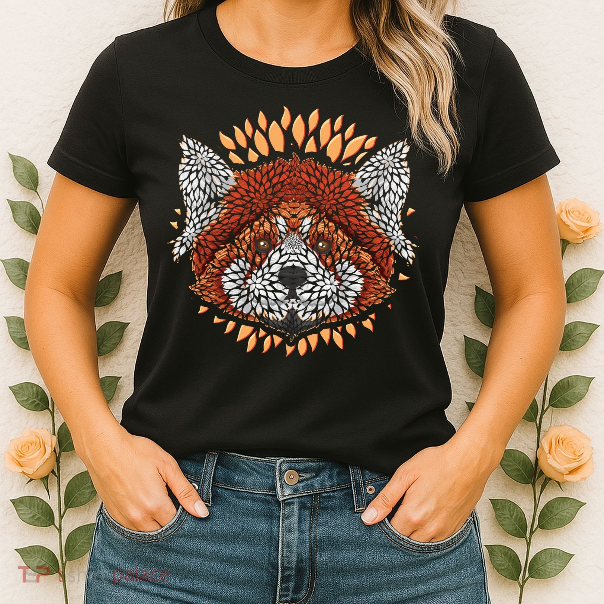Cute Red Panda Leaf Petal Face Women's T-Shirt