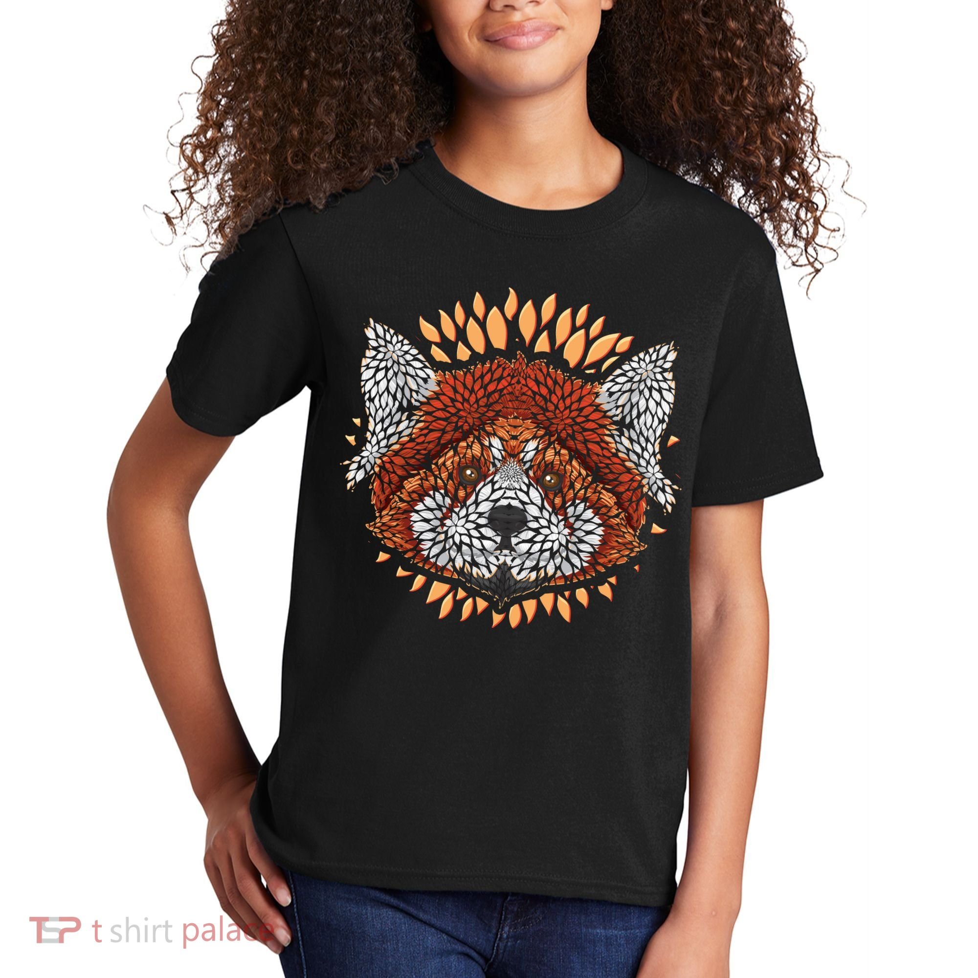Cute Red Panda Leaf Petal Face Kids T-Shirt