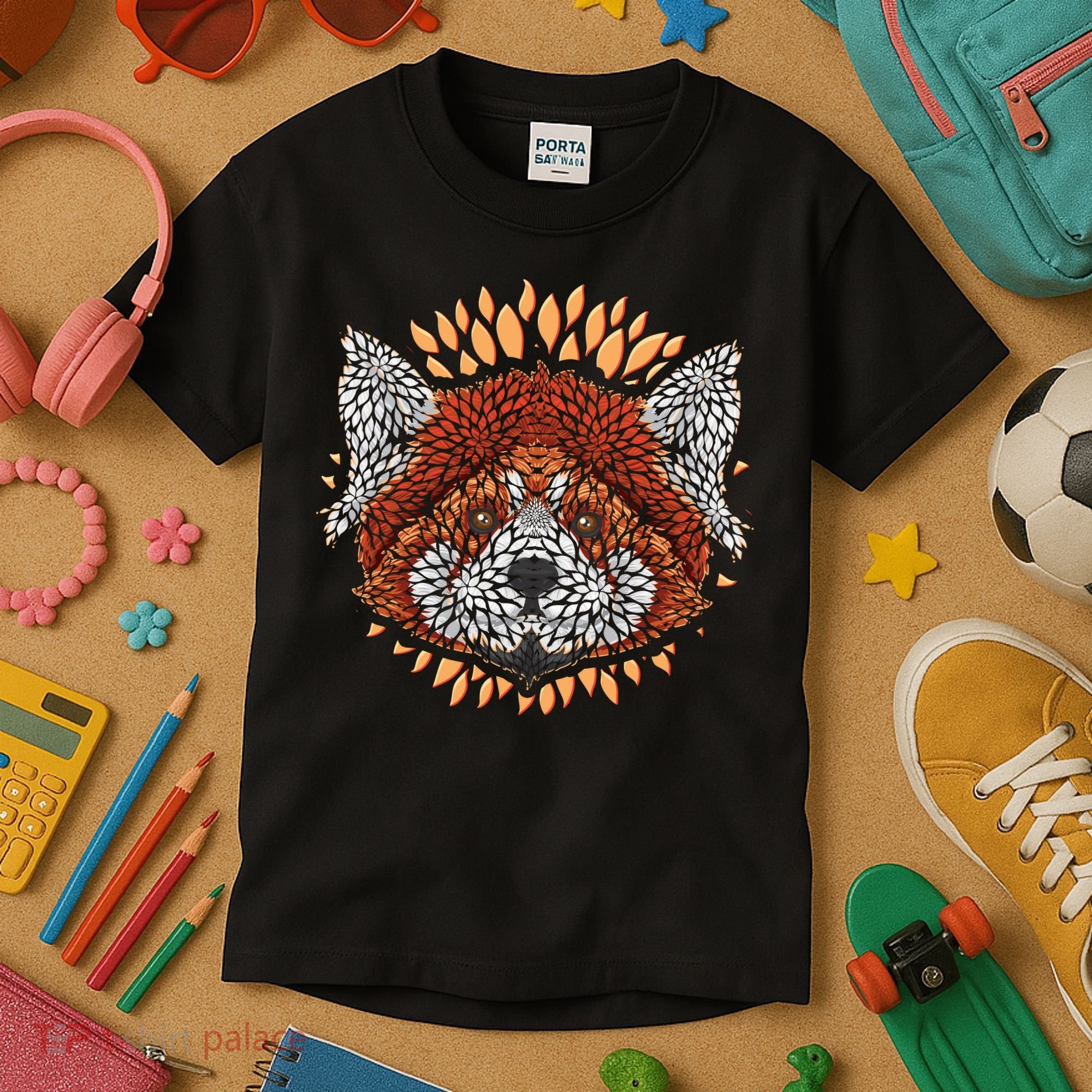 Cute Red Panda Leaf Petal Face Kids T-Shirt