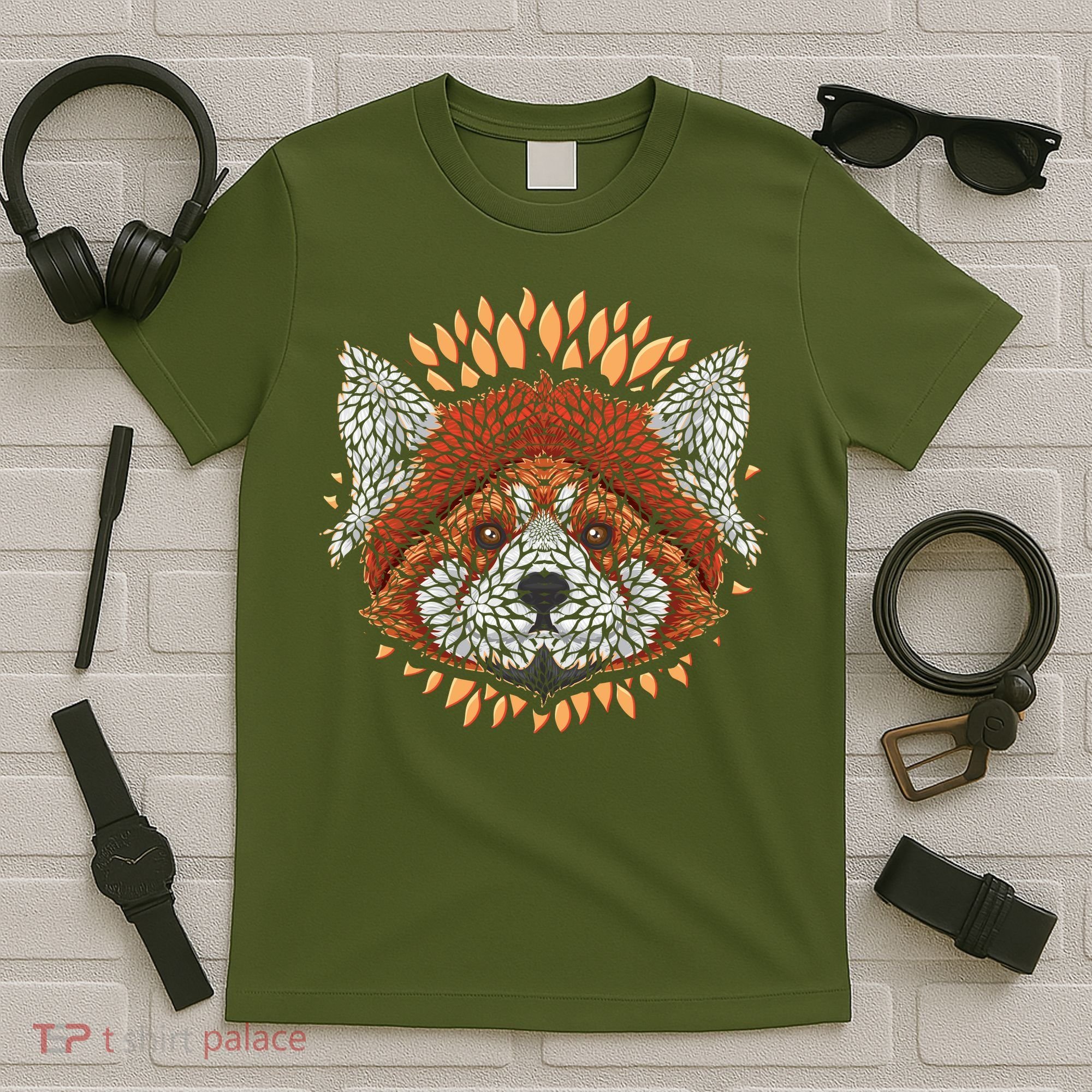 Cute Red Panda Leaf Petal Face T-Shirt