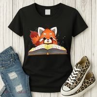 Cute Red Panda Reading A Book Lover Bookworm Love Women's T-Shirt thumb 3