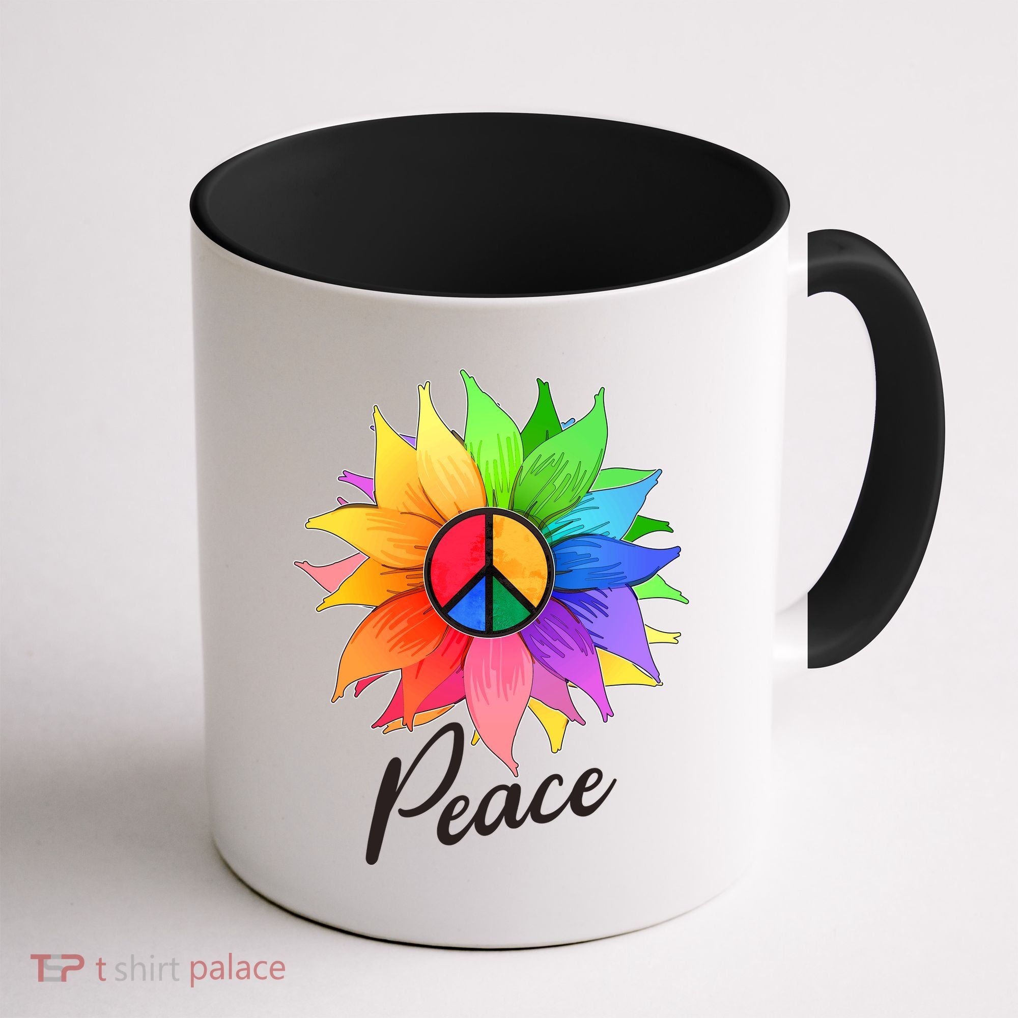 Cute Rainbow Peace Symbol Flower Coffee Mug