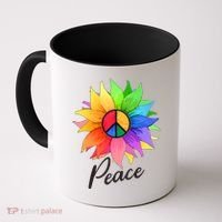Cute Rainbow Peace Symbol Flower Coffee Mug thumb 0