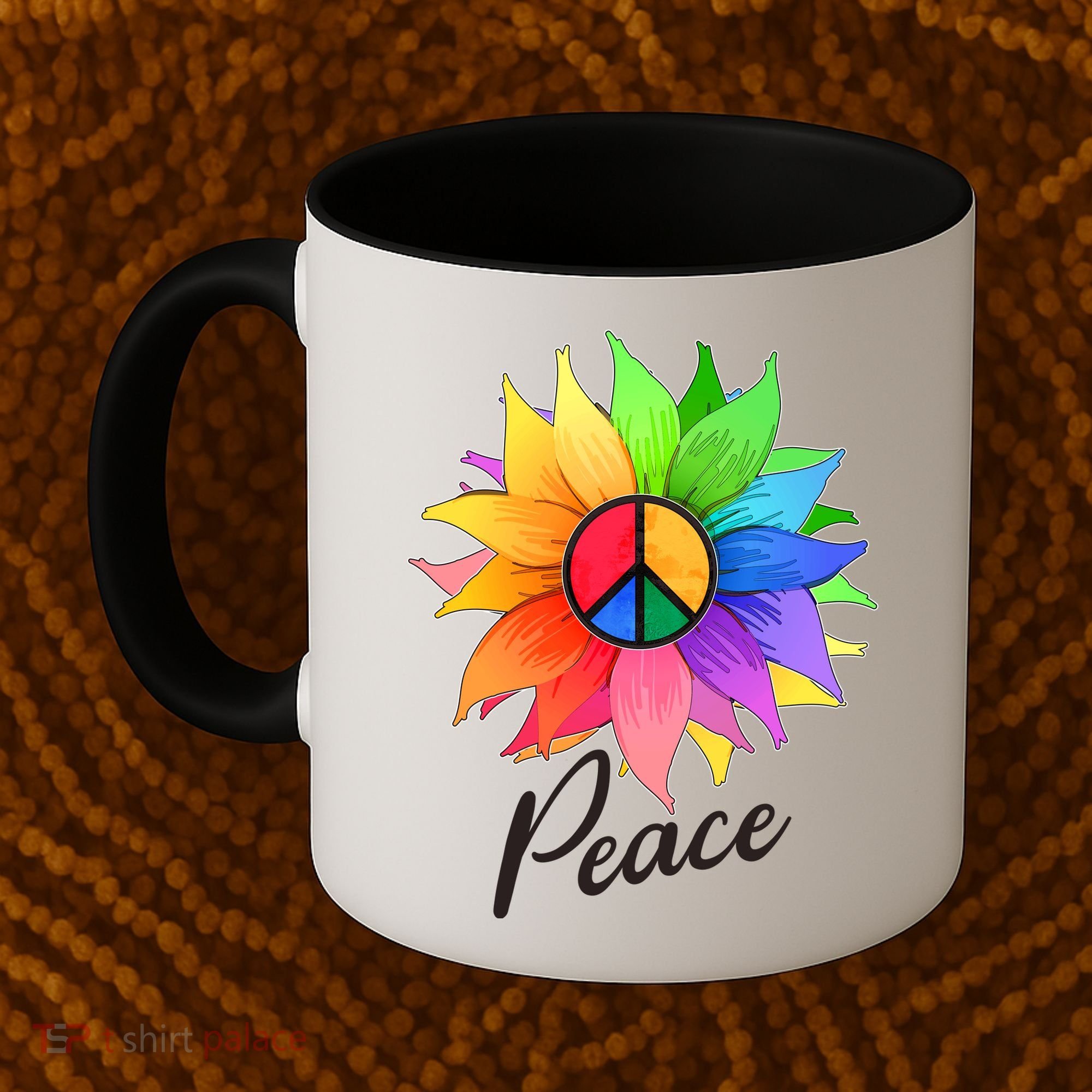 Cute Rainbow Peace Symbol Flower Coffee Mug