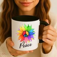 Cute Rainbow Peace Symbol Flower Coffee Mug thumb 3