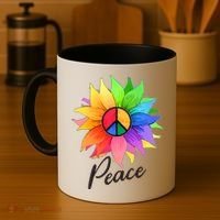 Cute Rainbow Peace Symbol Flower Coffee Mug thumb 4