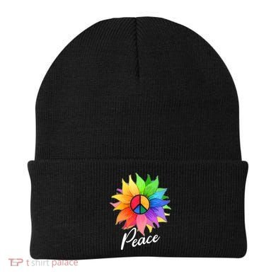 Cute Rainbow Peace Symbol Flower Beanie