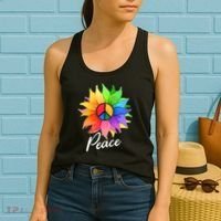 Cute Rainbow Peace Symbol Flower Women's Tank Top thumb 2