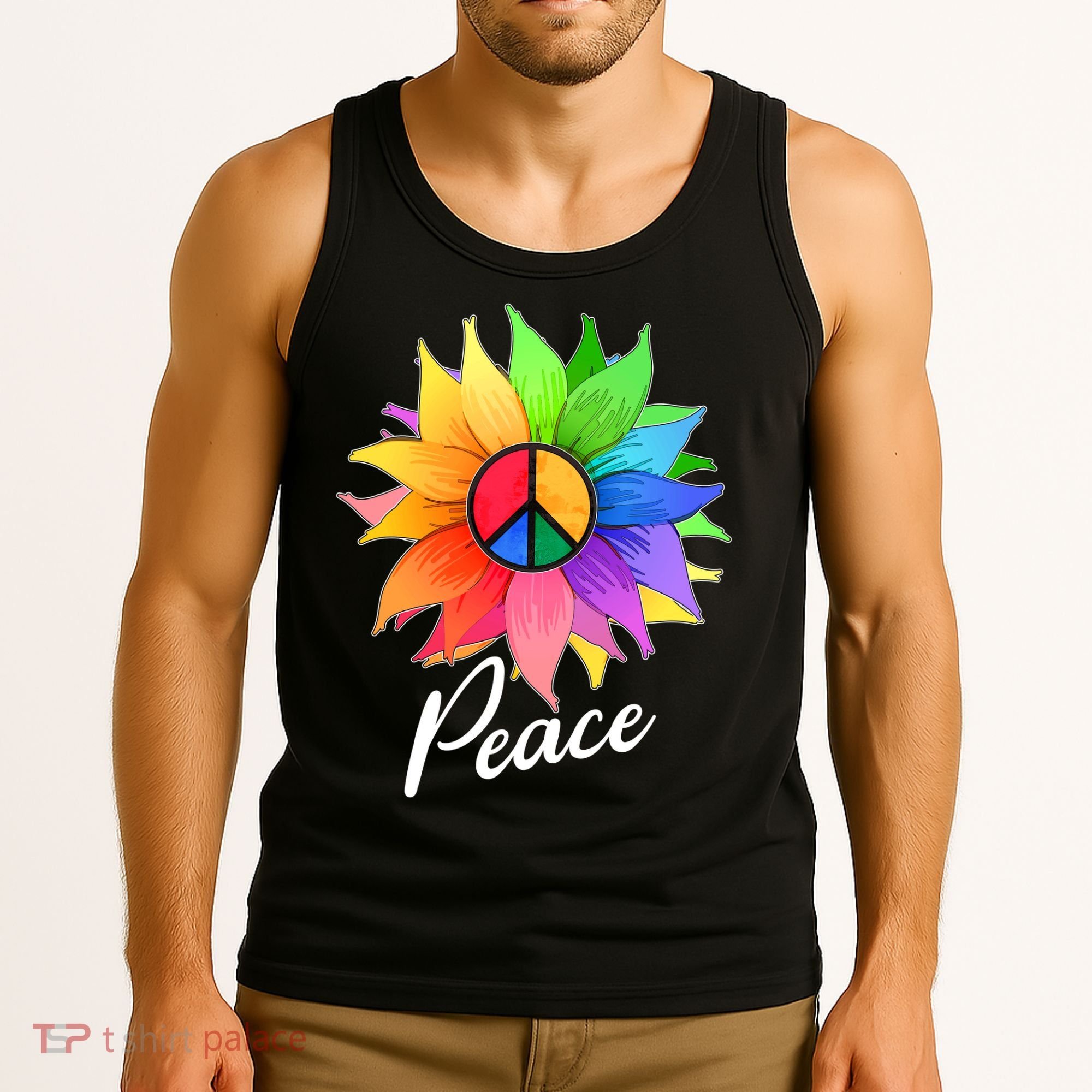 Cute Rainbow Peace Symbol Flower Tank Top