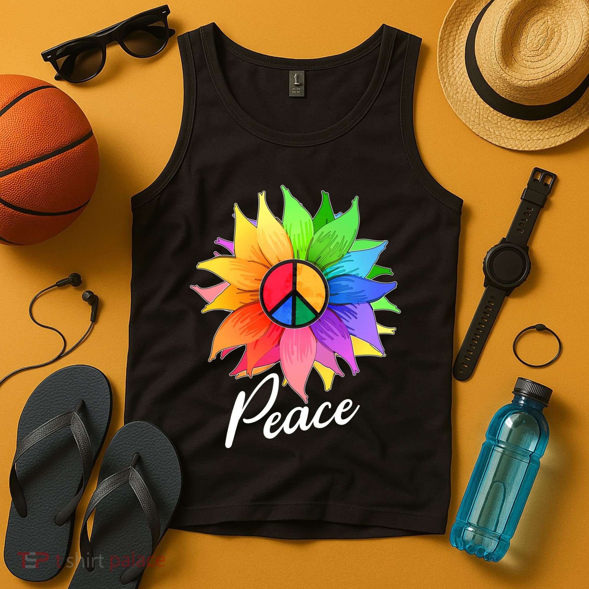 Cute Rainbow Peace Symbol Flower Tank Top