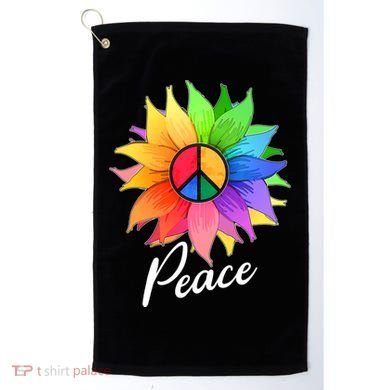 Cute Rainbow Peace Symbol Flower Golf Towel
