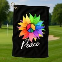 Cute Rainbow Peace Symbol Flower Golf Towel thumb 1