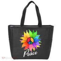 Cute Rainbow Peace Symbol Flower Tote Bag thumb 0