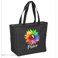 Cute Rainbow Peace Symbol Flower Tote Bag thumb 2