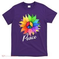 Cute Rainbow Peace Symbol Flower T-Shirt thumb 0