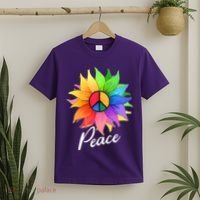 Cute Rainbow Peace Symbol Flower T-Shirt thumb 2