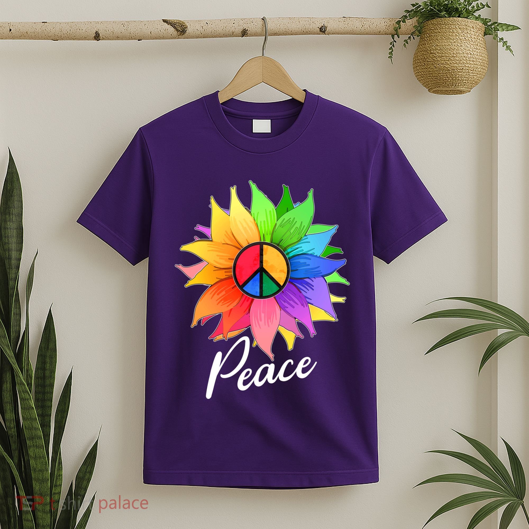Cute Rainbow Peace Symbol Flower T-Shirt