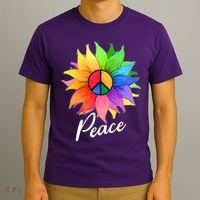 Cute Rainbow Peace Symbol Flower T-Shirt thumb 3