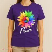 Cute Rainbow Peace Symbol Flower T-Shirt thumb 4