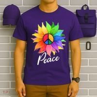 Cute Rainbow Peace Symbol Flower T-Shirt thumb 6