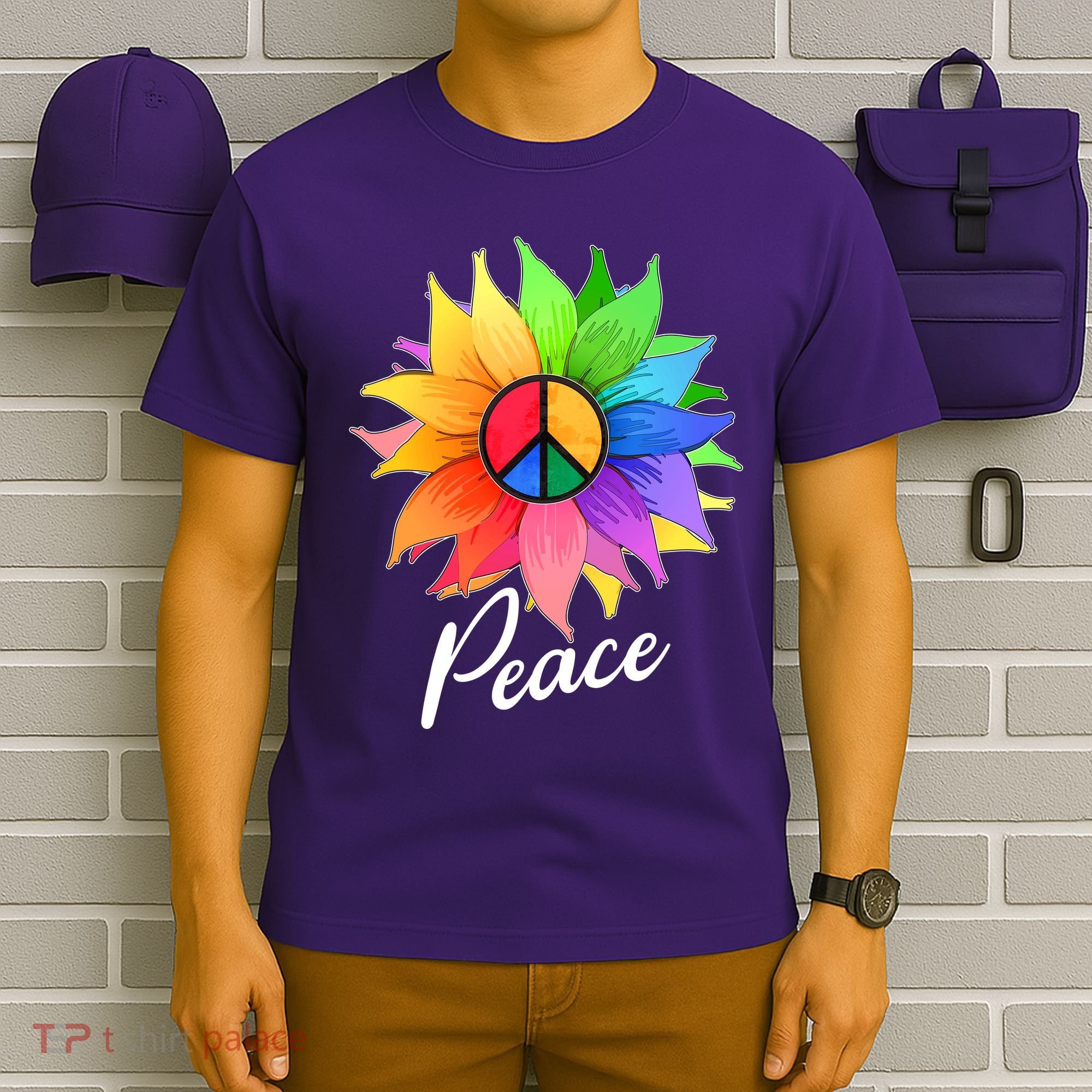 Cute Rainbow Peace Symbol Flower T-Shirt