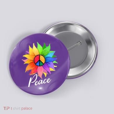 Cute Rainbow Peace Symbol Flower Button