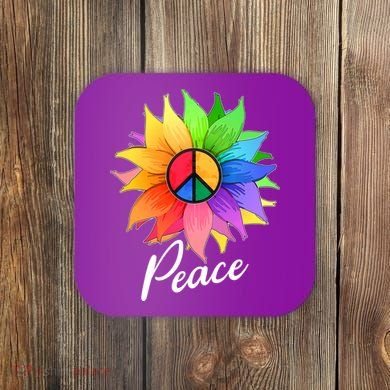 Cute Rainbow Peace Symbol Flower Coaster