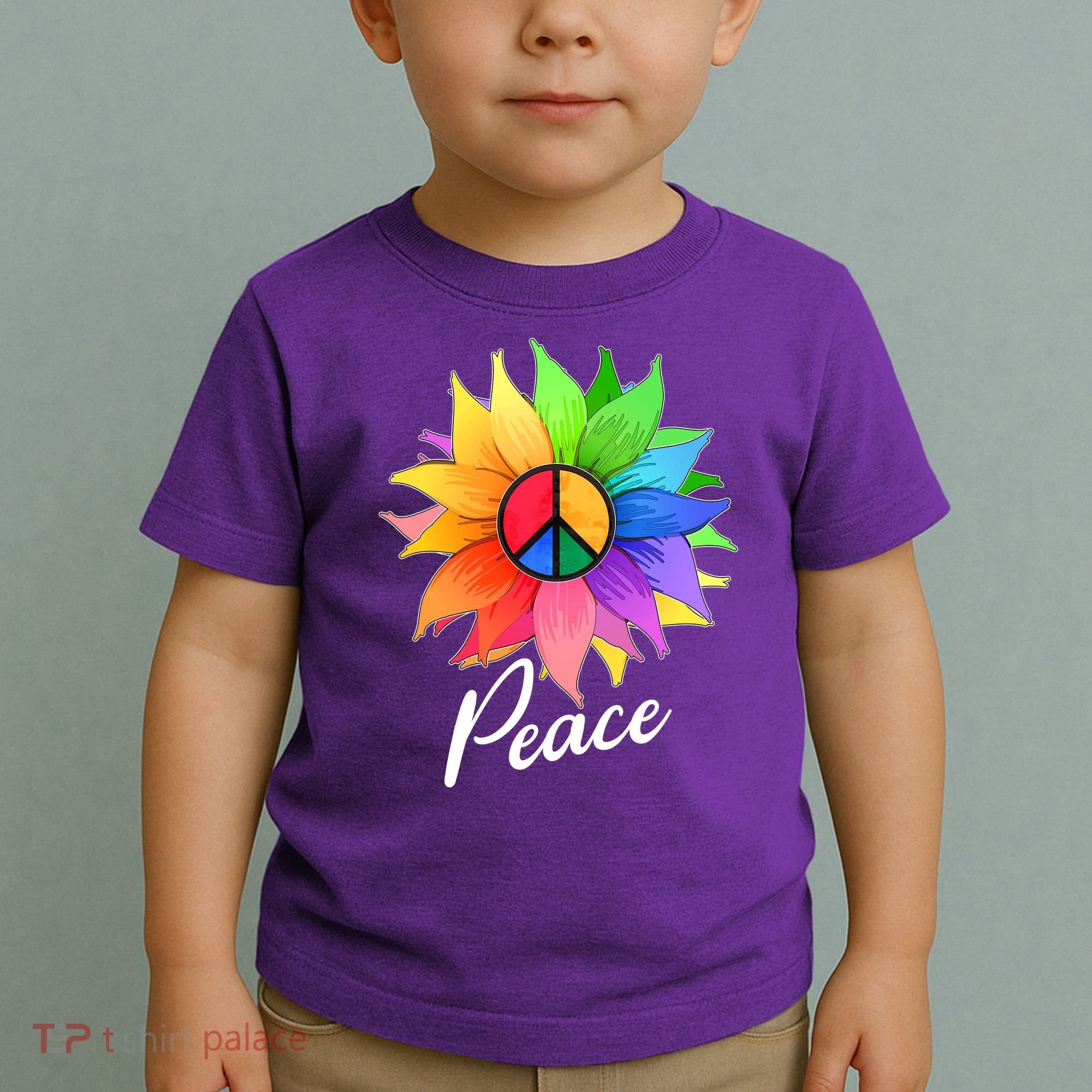 Cute Rainbow Peace Symbol Flower Toddler T-Shirt