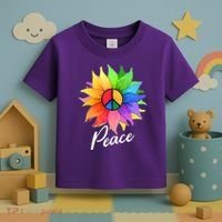 Cute Rainbow Peace Symbol Flower Toddler T-Shirt thumb 3
