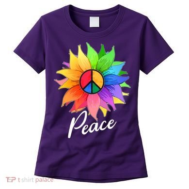 Cute Rainbow Peace Symbol Flower Women's T-Shirt