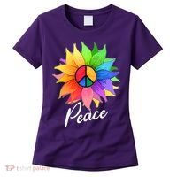 Cute Rainbow Peace Symbol Flower Women's T-Shirt thumb 0