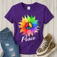 Cute Rainbow Peace Symbol Flower Women's T-Shirt thumb 3