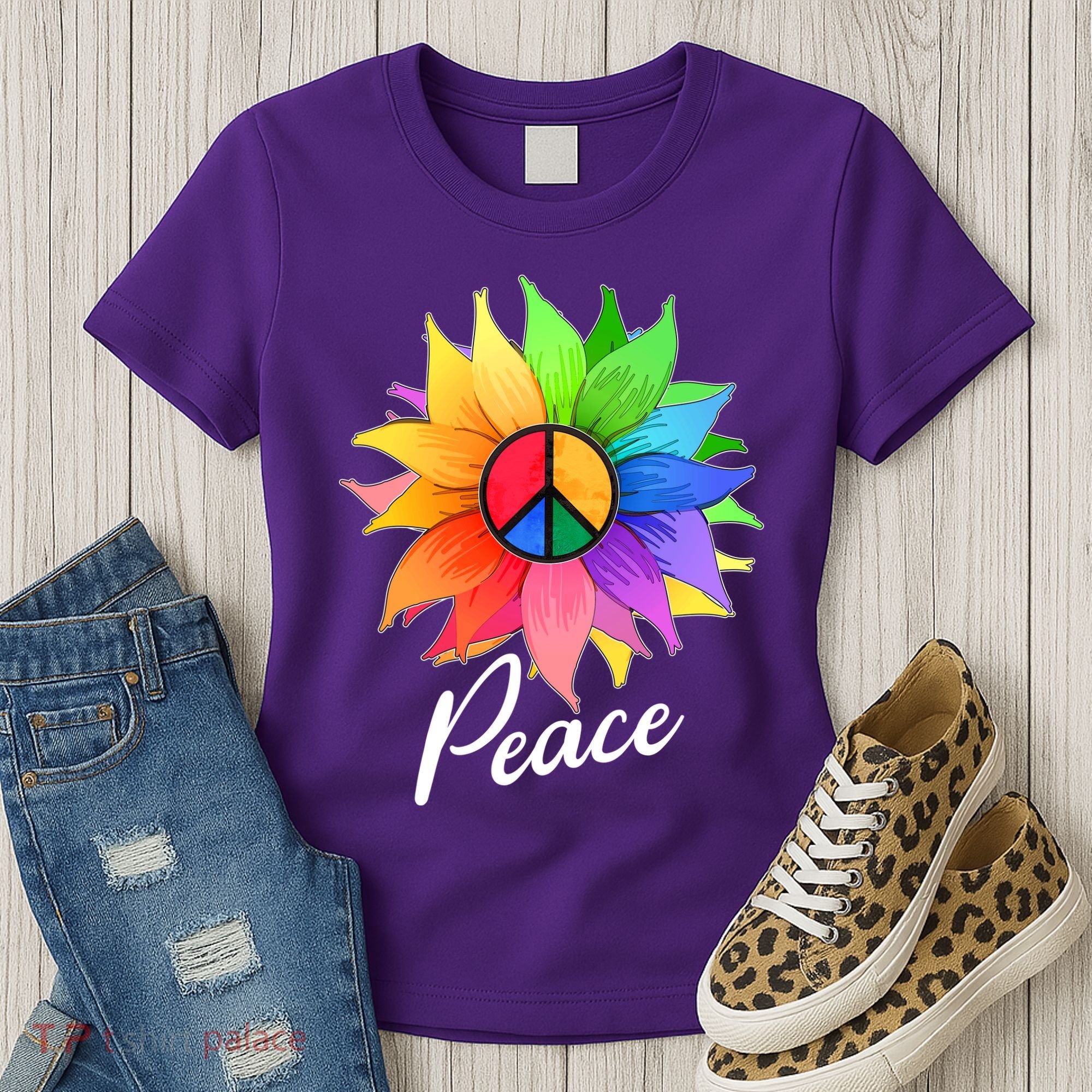 Cute Rainbow Peace Symbol Flower Women's T-Shirt