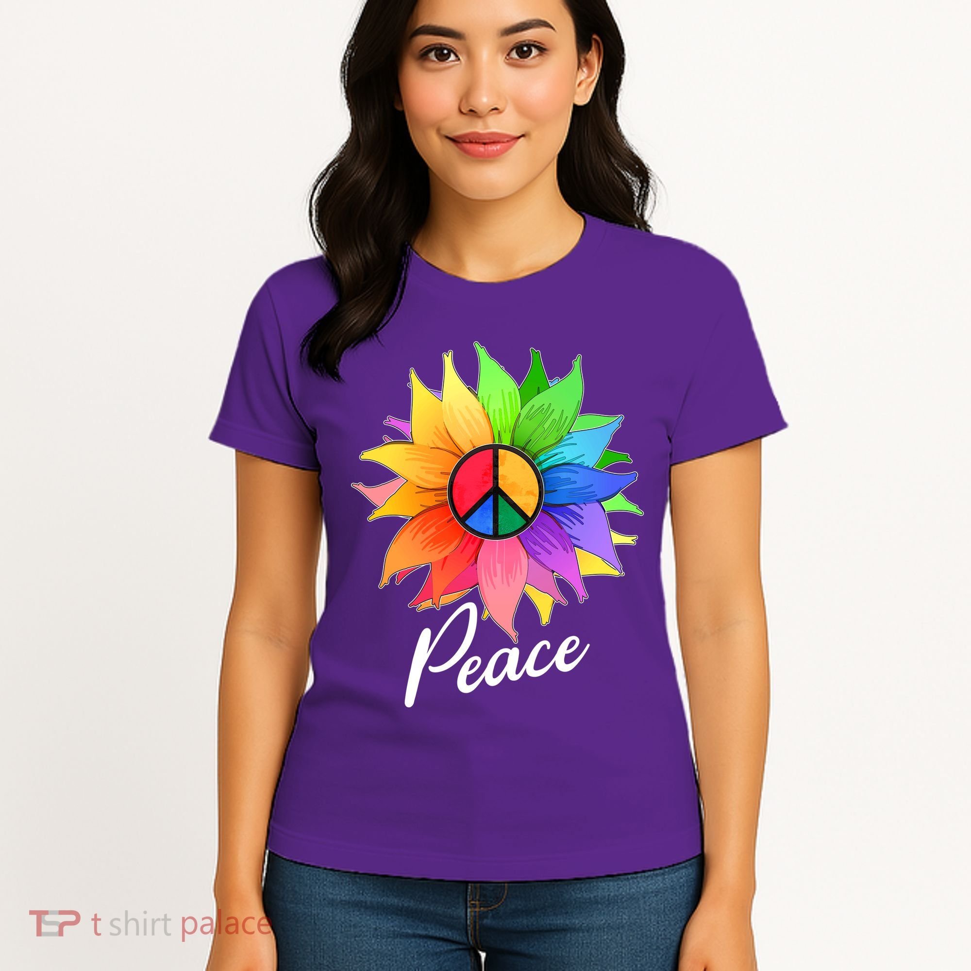 Cute Rainbow Peace Symbol Flower Women's T-Shirt