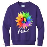 Cute Rainbow Peace Symbol Flower Kids Sweatshirt thumb 0