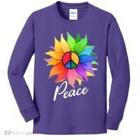 Cute Rainbow Peace Symbol Flower Kids Long Sleeve Shirt thumb 0
