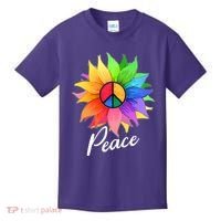 Cute Rainbow Peace Symbol Flower Kids T-Shirt thumb 0