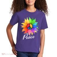 Cute Rainbow Peace Symbol Flower Kids T-Shirt thumb 2